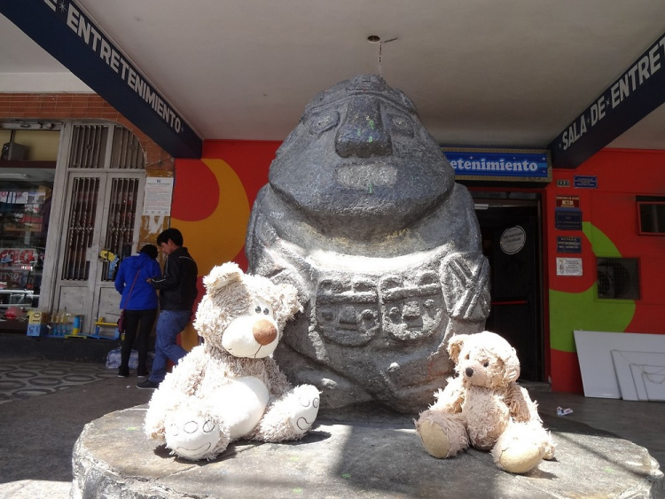 Teddy Land: Recuay Monolith holding two Teddy Bears