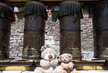 Prayer wheels in Buddhist Temple - Kalpa, Himachal Pradesh, India