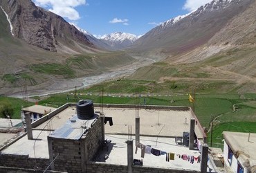 Prayer flags and our laundry - Mudh, Spiti Valley, Tibet