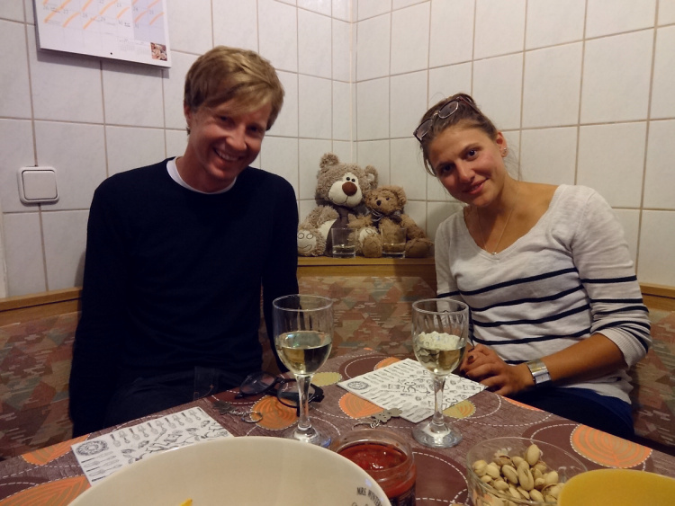 Teddy Land: Sharing white wine with Sam and Kami from New Zealand