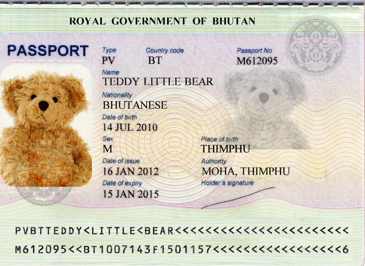 Teddy Land: Bhutan passport
