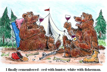 I finally remembered - red with hunter, white with fisherman. - Doug Pike