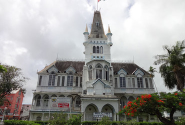 Gothic style City Hall 1888 front view - Georgetown, Guyana
