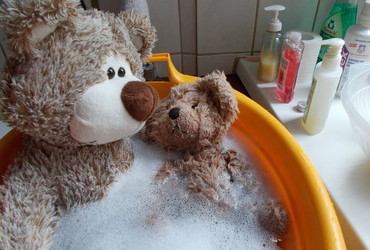 The Bubbly Bubble Bath - sharing a laundry bucket with your oversized friend, priceless.