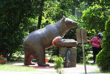 Monument to Wojtek the Bear at the kindergarten named after him in Ochota, Warsaw, Poland